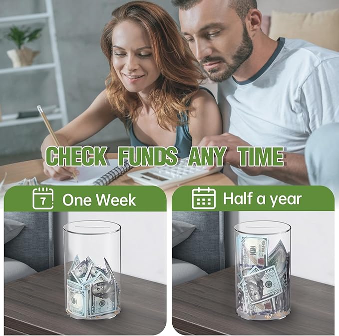 Clear Piggy Bank for Adults/Kids, Acrylic Unopenable Money Box for Cash Coin Saving, Must Break to Open, Money Saving Jar for Adults Boys Girls, Size 8" H x 5" Diameter