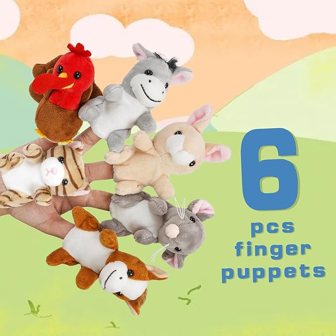 Farm 6pcs Finger Puppets Set, Cute Animal Puppet Mini Hand Puppets Role-Playing Story Animal Soft Plush Toy for Kids Cat, Mouse, Horse, Rabbit, Donkey, Turkey (farm02)