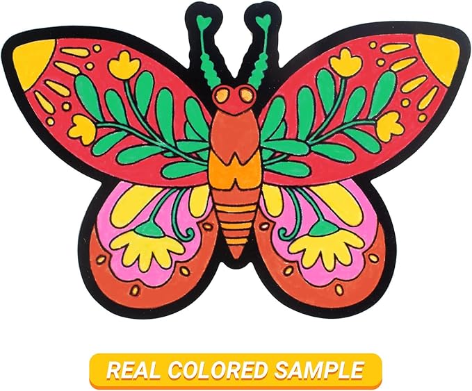 Bosctanuc 24 PCS Butterflies Velvet Coloring Cardstock,Fuzzy Art Posters Color Your Own Butterflies DIY Activity for Kids for Spring Craft