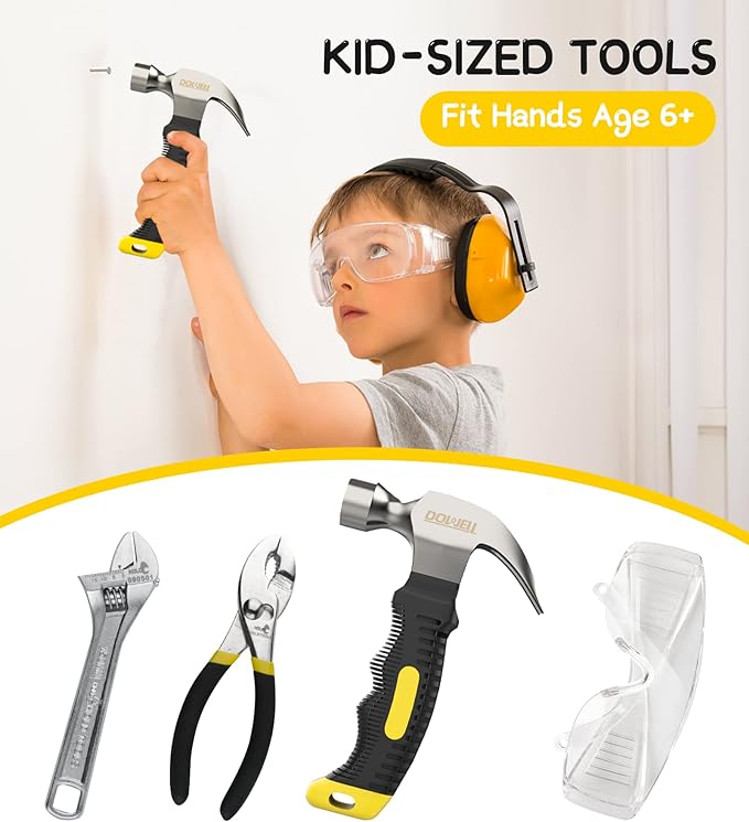 DOWELL Kids Tool Set with Tool Bag including Real Metal Hand Tools for Boys& Girls, Children&Junior Learning Tool Kit for Home DIY, Age 8+