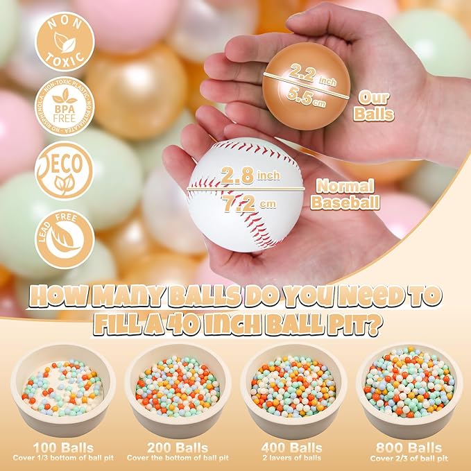 GOGOSO Ball Pits Balls for Toddlers Pack of 50 100 200 Plastics Shape Ball Non-Phthalate Non-BPA Non-Toxic 2.2-Inch Crush Proof Play Balls