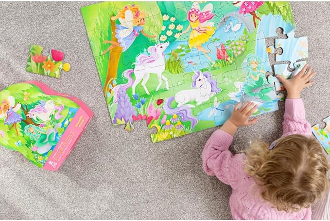 Crocodile Creek 36-Piece Jigsaw Floor Puzzle - Fun Floor Puzzles for Kids Ages 3-5 - Heavy-Duty Shaped Box for Storage - Magical Friends - 24" W x 18" H Finished