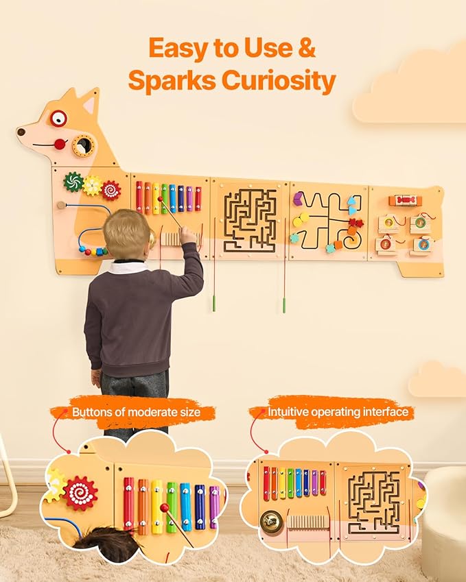 VEVOR Dog Activity Busy Board Panel, 12 Wall Activities Board, Montessori Sensory Wall Panel for Kids 3-12 Years, Sensory Wall Activity Panel, Ideal for Toddler Playroom Nursery Classroom