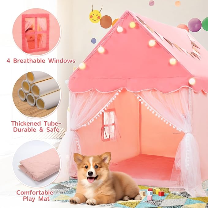EagleStone Large Kids Play Tent with Star Light, Padded Mat,Toddler Tent Indoor,Playhouse for Toddlers, Boys, Girls, Indoor Bed Tent Gift Toy