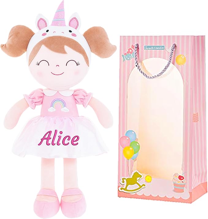 Gloveleya Personalized Doll with Embroidered Name - Pink Unicorn Custom Plush Doll for Girls Cute Plush Doll Customized Gift - Muñecas de Trapo Personalizadas para Niñas
