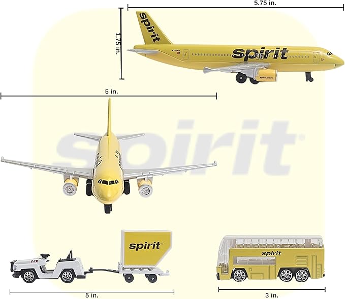 Daron Spirit Airlines Airport Playset with Die-Cast Metal Model Airplane with Plastic Parts, Cars and Transportation Toys for Kids Ages 3+