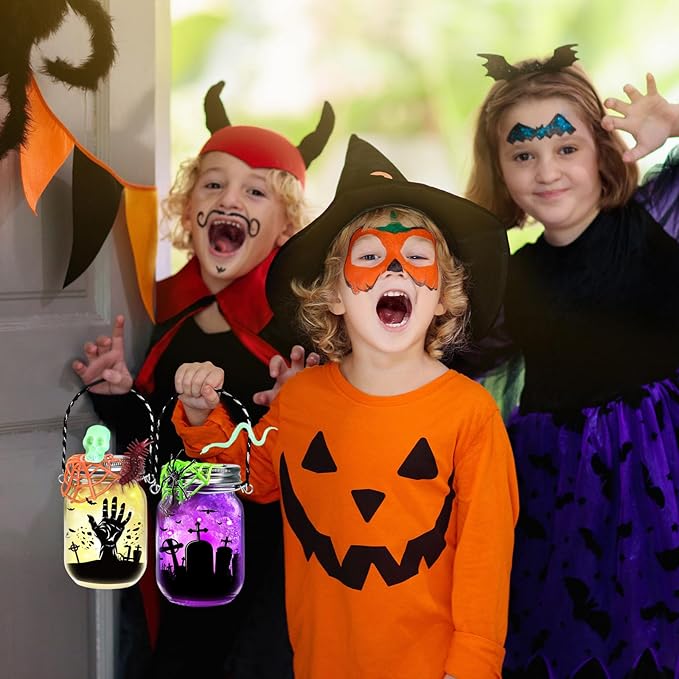 AuroTops Halloween Crafts for Kids,8 Pack Halloween Mason Jar Kit with Accessories for Kids DIY Kit,Art Activities Gifts for Kid Party Favors Decorations for Classroom,Trick or Treat Toy