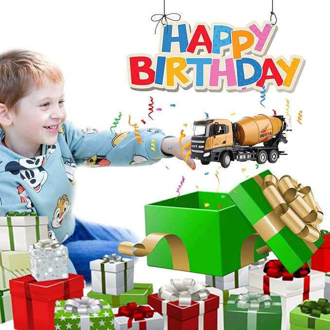 Gemini&Genius Construction Vehicle Cement Truck Toy for Kids, Heavy Duty Cement Mixer Truck for Pretend Play, 1/50 Scale Diecast Alloy Vehicles Toy for Kids