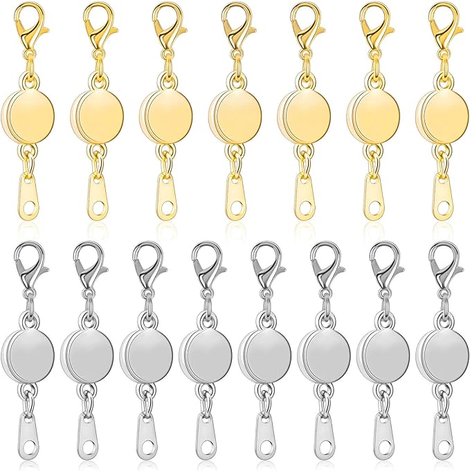 Paxcoo 15Pcs Locking Magnetic Jewelry Clasps and Closures, Necklace Extender and Helper for Necklaces, Bracelets and Jewelry