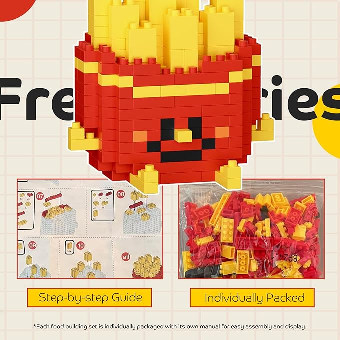 Mini Food Building Sets for Adults, Party Favors for Kids 8-12, Egg, Fruit & Cake Collectible Model Kits, Goodie Bag Stuffers, Classroom Small Prize Toys Gifts for Kids Girls Boys Age 8+ (6 Pack)