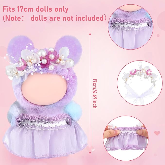 2 Pcs 17 cm Doll Clothes, Cute Exquisite Pink and Purple 6.7 Inches Gauze Skirt with Pearl Accessory Set for Doll Dress up (Excluding Dolls)