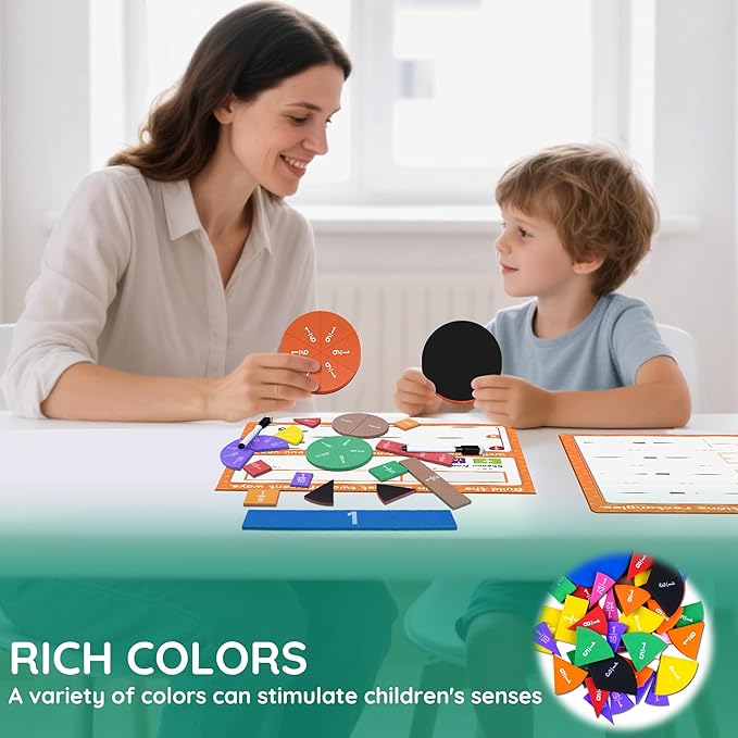 ZKOO Magnetic Fraction Tiles & Fraction Circles Activity Set, Math Manipulatives for Elementary School, Math Learning Magnets Puzzles, School Educational Resources Classroom Educational Kit