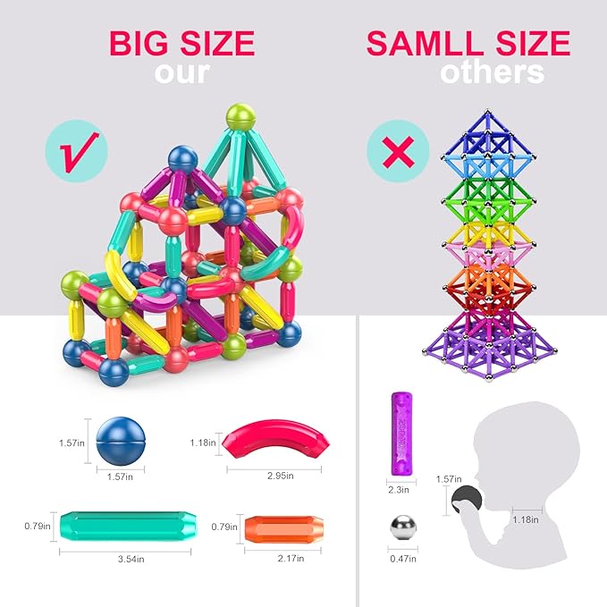 Large Magnetic Blocks for Kids Ages 3-8, STEM Construction Toys and Montessori Toys for Toddlers 1-3 (42pcs)