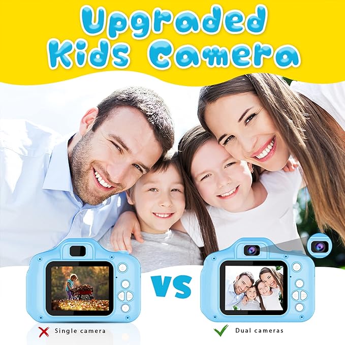 Upgrade Kids Selfie Camera, Christmas Birthday Gifts for Age 3-8, Kids Digital Cameras with HD Video,Portable Kids Camera, Toddler Toy for 3 4 5 6 7 8 Year Old Boy with 32GB SD Card (Blue) 1