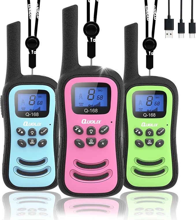 QUOLIX Walkie Talkies for Kids 3 Pack, Rechargeable Kids Walkie Talkies Toy for 3-12 YrO Boys, Long Range Walkie Talkie with 22 Channels & Flashlight Birthday Gifts for Kid‘s Outdoor Adventure