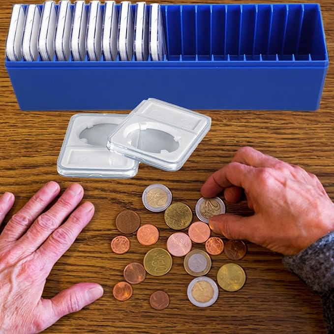 MUDOR 4 Pack Coin Slab Storage Box, Plastic Holder Case Compatible with 20 PCGS Slab, Olny Box (BLUE, 4)