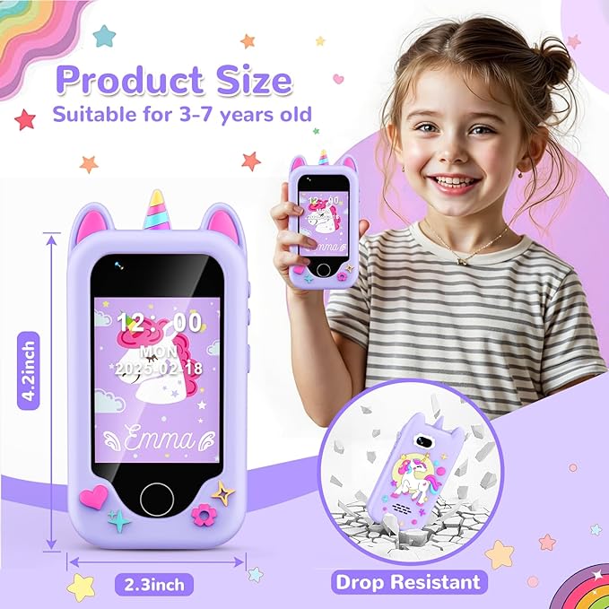 Lapare Kids Smart Phone Toys, Christmas Birthday Gifts for 3-8 Year Old Girls, Touchscreen HD Dual Camera Cell Phone with 32G SD Card(Purple)