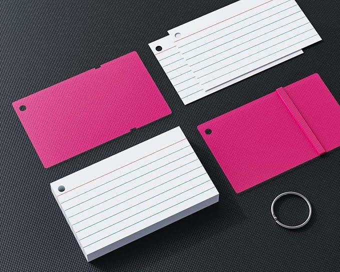 Index Cards 3x5, Flash Cards with Ring, 200 PCS, Ruled Note Cards, Flash Cards for Studying, 4 Packs of 50 sheets, 3x5 Note Cards for Office, Home, School