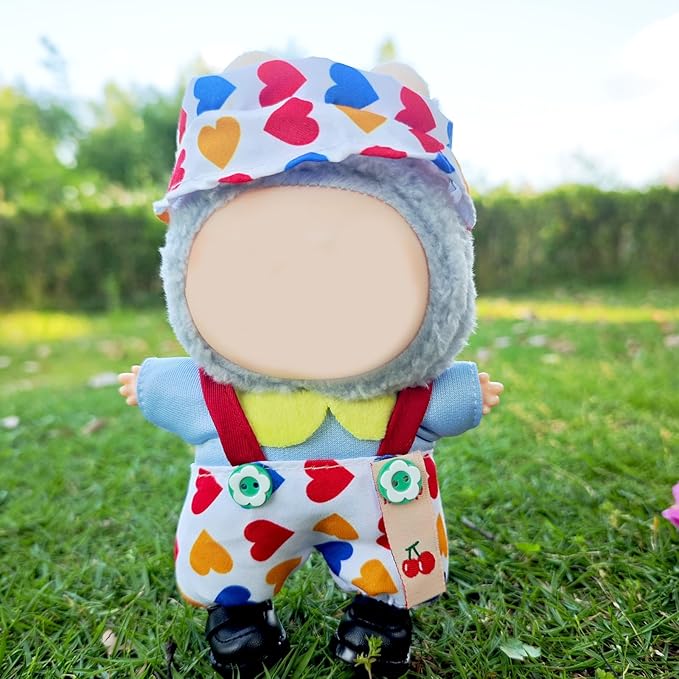 Clothes for 17cm Doll, 3 PCS Cute Love Hat & Jumpsuit Set, Dress up Outfit Exquisite Accessories for Dolls