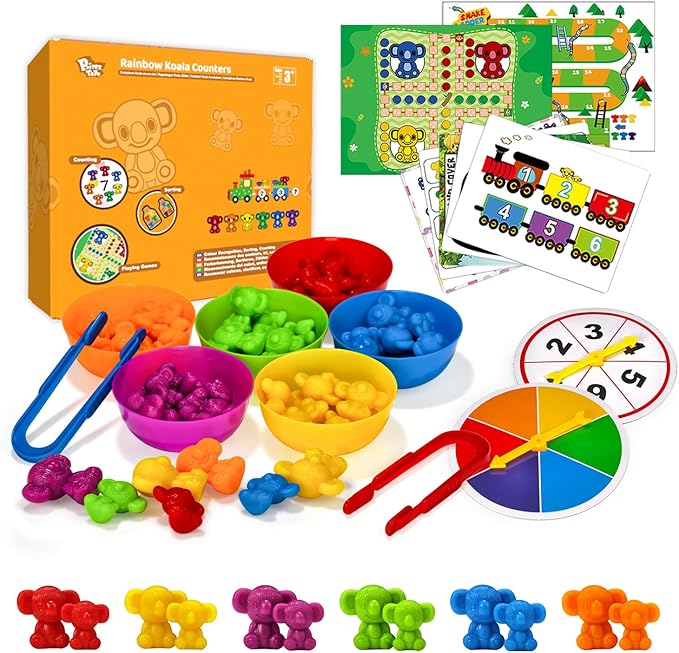 Counting Toys for Kids, Animal Koala Counters w/Activity Cards for Playing Snakes and Ladders, Ludo Board Games, Math Learning Manipulatives, Early Development Toys for Preschool Toddlers