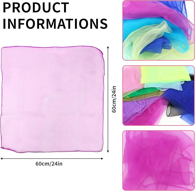12 Colorful Scarves Play Dance Sensory Juggling Scarves Play Silks Rainbow Scarf Lightweight Thin Square Festival Scarf Game Magic Tricks Performance