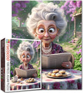 Old Granny Reading Newspaper 1000 Piece Jigsaw Puzzles for Adults Afternoon Tea Jigsaw Puzzle for Challenging Family Activity Game Garden Artwork Puzzle for Home Decor Unique Gifts 20x27 Inches