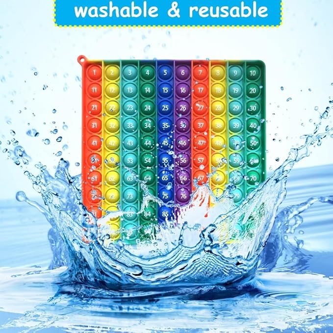 Number 1-100 Popper Math Toy, Rainbow Square 100 Bubble Math Manipulative Fidgety Board, Stress Reliving Educational Number Game, Math Counting Supplies Resources for Kids Learning Activity