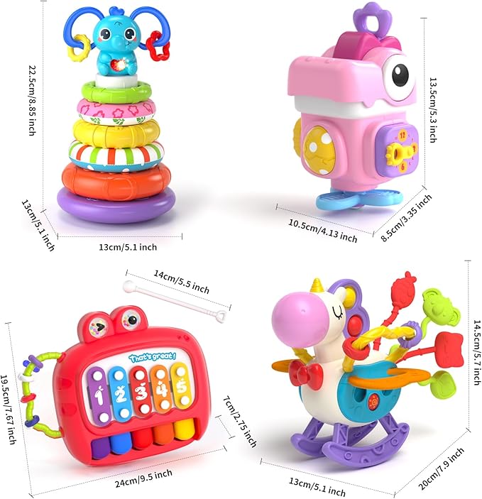 4 in 1 Baby Toys for 6 to 12 Months, Infant Sensory & Stacking for 1+ Year Old, Busy Cube Toys for Babies 12 -18 Months, Piano Xylophone Musical Travel Toys, Christmas Birthday Gifts for 1 - 2 - 3