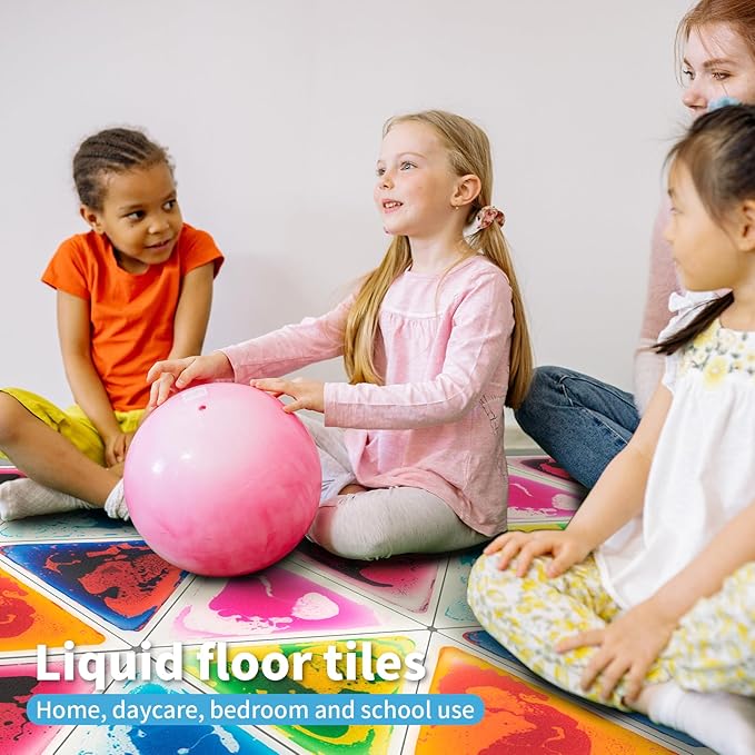 Art3d 6-Pack Triangle Liquid Sensory Floor Tiles, Colorful Liquid Fusion Play Mats for Kids Toddler, 15" x 15"