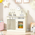 MAMIZO Kids Kitchen Playset with Ample Storage, Interactive Play Kitchen with Simulated Gas Cooker, Clicking Knobs, Sink, Faucet, 6 Pcs Cookware, Educational Clock for Toddlers (Cream)