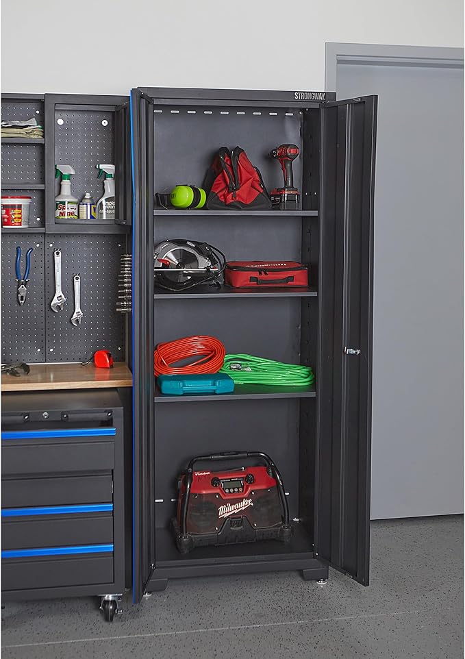 Strongway Steel Garage Storage System with Drawers, Pegboard, Shelves, Tabletop, 2 Rolling Cabinets, 81.5in. x 75.7in.
