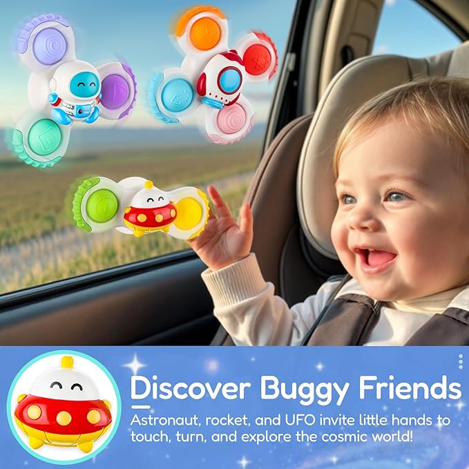 ALASOU 3PCS Pop Suction Cup Spinner Toys for 1 Year Old Boy Girl|Novelty Spinning Tops Toddler Toys Age 1-2|Sensory Baby Bath Toy for Toddlers 1-3|12 18 Months Boy Birthday Gift for Infant