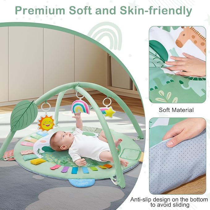Baby Play Gym Mat Tummy Time Mat, Washable Baby Activity Play Mat for Sensory, Visual, Hearing, Touch Development, Baby Toys Shower Gift for Newborn