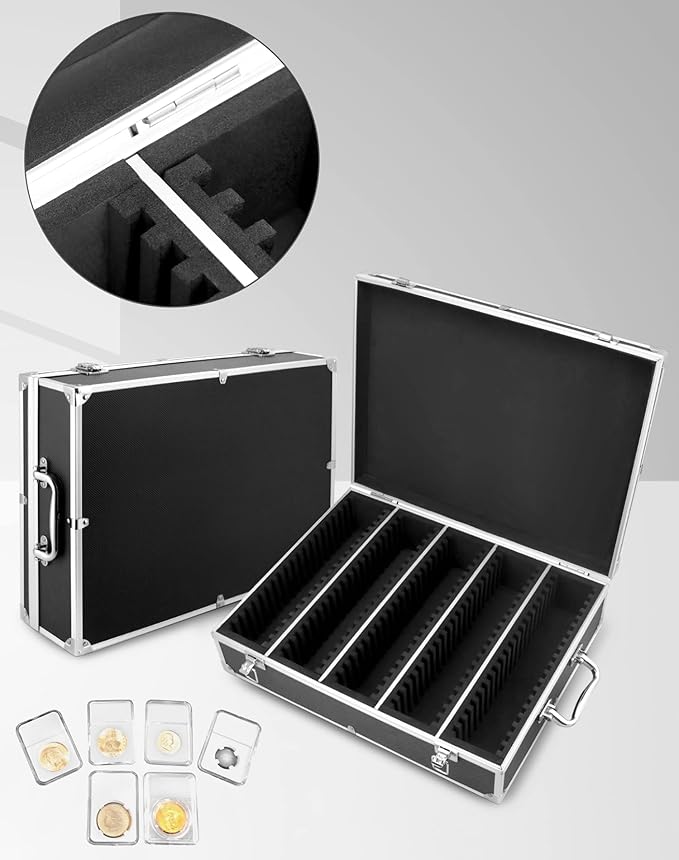 QWORK Coin Storage Box, 100 Graded Coin Slab Case, Trading Card Storage Box for PCGS, NGC & More, Coin Holder Display Case, Coin Collection Supplies, Black