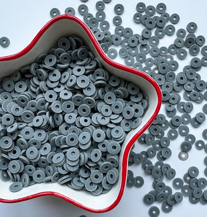 3000Pcs Clay Beads Flat Round Polymer Bead Vinyl Heishi Beads Flat Round Polymer Bead Flat Clay for Jewelry Making Necklace Bracelet (25-Dark Gray)