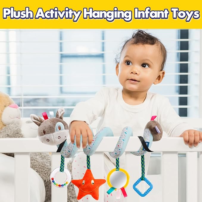 Baby Car Seat & Stroller Toys, Activity Spiral Hanging Plush Donkey Toy, 6-12 Months, Blue, Medium, Unisex