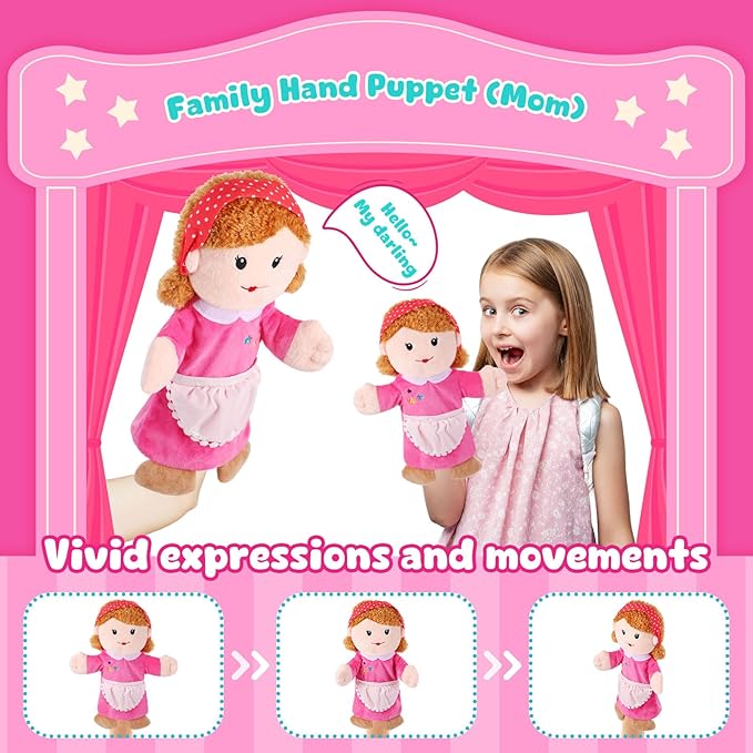 1 Pcs Family Hand Puppets 12 Inch Grandparents, Mom & Dad, Brother & Sister Plush Hand Puppet Toys Role-Play Toy Puppets for Kids Storytelling Imaginative Pretend Play Teaching Preschool(Mom A)