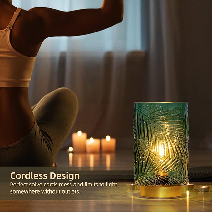 Battery Operated Table Lamp, Cordless Lamps for Home Decor, Battery Powered Nightlight with LED Bulb with Timer, Decorative Lights for Living Room Bedroom Tabletop Entryway Centerpiece Gift(L Green)