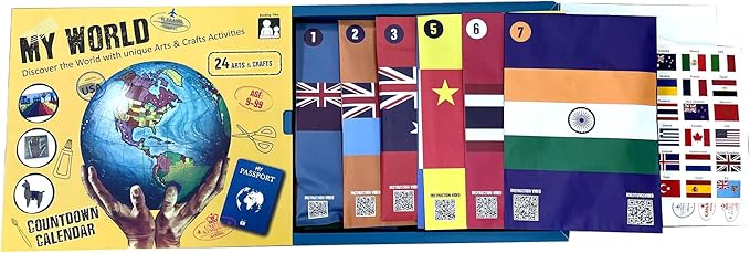 My World Advent Calendar 2025 - visit 24 countries, explore different cultures, create original Arts & Crafts from each country! Ages 9+ Includes a Printed Guide. Ages 9+