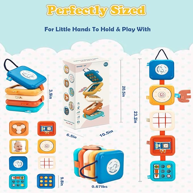 Montessori Busy Board for 1 Year Old, Baby Travel Toys for Toddler 1-3, Sensory Activity Cube with Fine Motor Skills, Birthday Toy Gifts for 1 Year Old Boys Girls