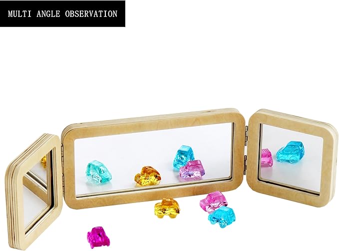 Tummy Time Mirror, 3 Panels, Montessori & Reggio-Inspired, Light Table Accessory, Multi-Angle Observation Mirror, Small Size