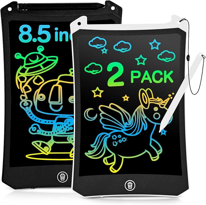 cimetech LCD Writing Tablet, 2 Pack Toddler Kids Toys, 8.5 Inch Drawing Pad, Travel Essentials Airplane Toys Road Trip Activities, Birthday Gifts for Girls Boys Age 3-8, Black and White