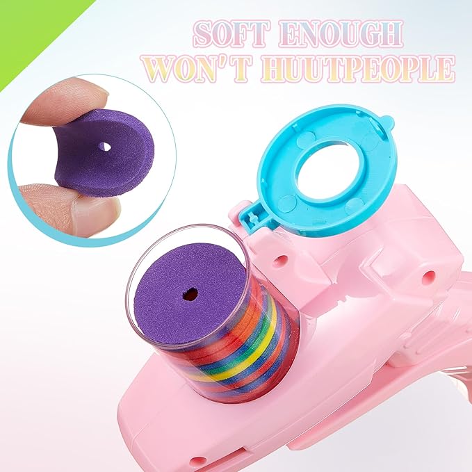 Sumind 2 Pcs Foam Disc Shooter Zip Shot Shooter Disc Launcher (Green,Pink)