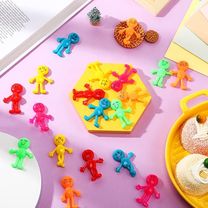 96 Pcs Stretchy Bendable Man, Treasure Box Toys for Classroom, Stretchable Smile Figures, Assorted Color Bendable Toys, Carnival Prizes Party Gift Bag Filler Birthday Party Gifts Stress Relief Toys
