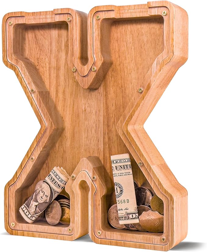 Wooden Letter Piggy Bank for Kids Larger Letter Piggy Bank for Boys and Girls Personalized Piggy Bank Initial Coin Bank Wood Kids Money Bank for Birthday and Festival