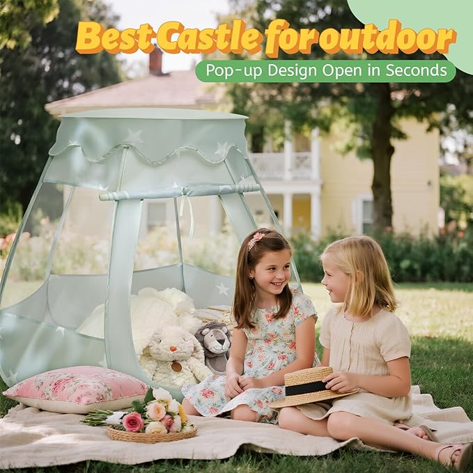 Pop Up Play Tent with Star Light：Neutral Toy for Boy Girl Birthday Gifts, Portable Ball Pit with Outdoor Carry Bag, Collapsible Kids Tent for Toddler Indoor Activity Playhouse,NO Balls(Green)