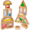 AXEARTE Large Rainbow Sensory Toys Wooden Building Blocks for Toddlers Baby Kids, 16 Pcs Colorful Geometry Stacking Construction Toy Set, Preschool Educational Toy for Boys & Girls