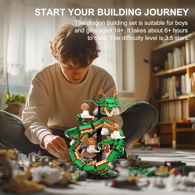 Dragon Building Set for Adult Boys Girls 14+, 1826 Pcs Chinese Loong with 7 Light Beads Collectible Display Model Home Office Decor, Animal Toy Building Block Set, Creative Birthday Gifts