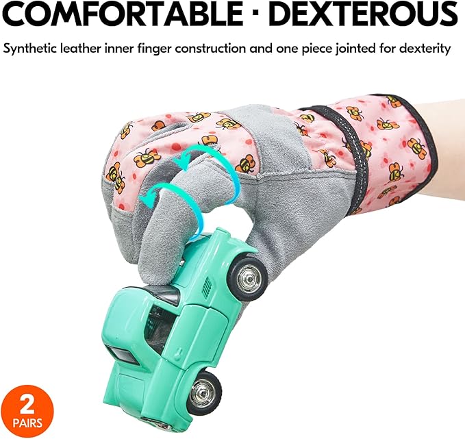 Vgo... 2Pairs 6-7 Years Kids Gardening Gloves,Children Yard Work Gloves,Soft Safety Outdoor Playing Gloves(Size KID:L,2 Color,KID-MF3561)