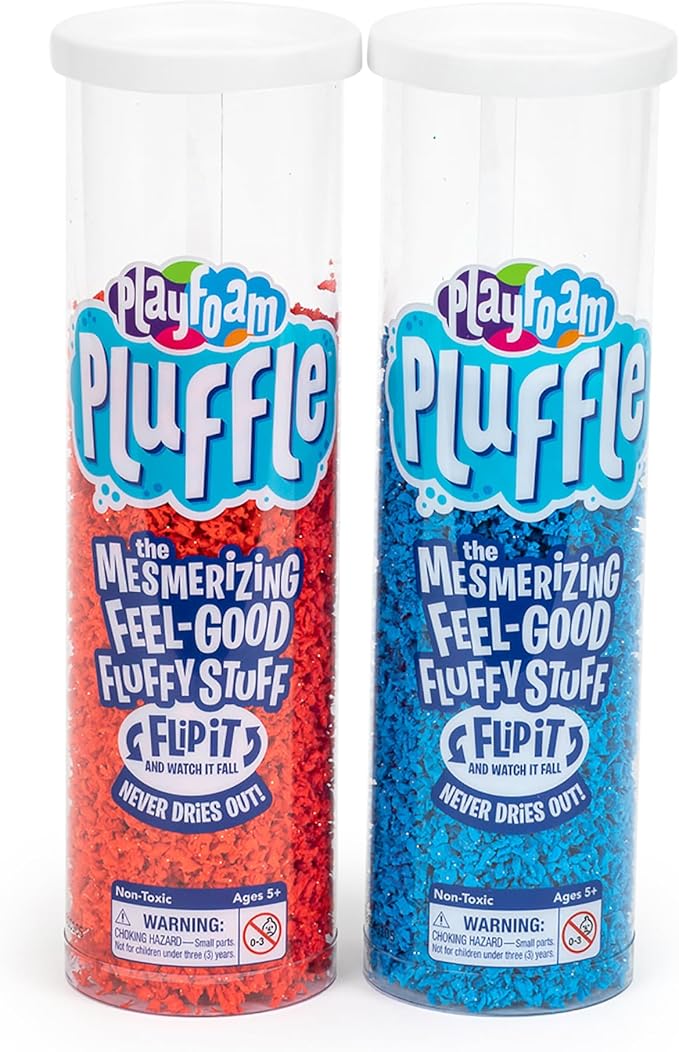 Educational Insights Pluffle 2-Pack Red & Blue - Sensory Bin Foam Set, No Mess Alternative to Sand Toys & Slime for Toddlers at Home or in the Classroom, Fun Sensory Table Filler, Kids Ages 3+